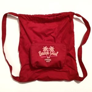 4/$15 🌻 Red Beach Girl Drawstring Backpack Cozumel Mexico